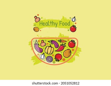 vector of vegetables in a transparent bowl with healthy food concept. vector illustration. flat design. can be used for banners, wallpapers, backgrounds, and greeting cards.