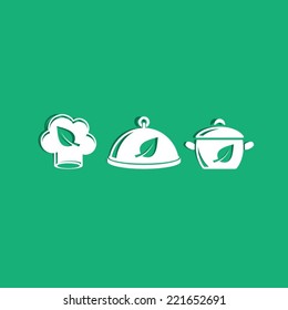 Vector vegetarian organic food icons on green background