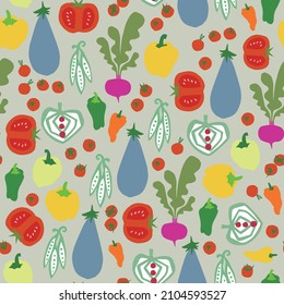 Vector veggies set illustration motif seamless repeat pattern home and kitchen decor print textile digital artwork