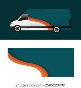 Vector Vehicle decal design with a combination of dark green, white, and bold orange accents. The wavy graphic gives a modern and dynamic look, perfect for wrapping vans, trucks, and commercial vehicl