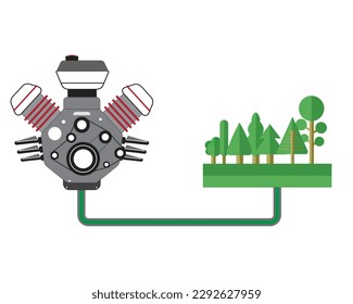 A vector of vehicle engine with nature landscape. Green Energy vehicle concept.