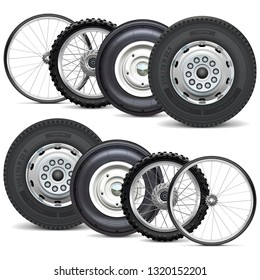 Vector Vehicle Wheels Double Set isolated on white background