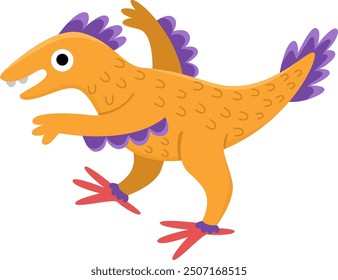 Icono de Vector velociraptor. Linda ilustración de dinosaurio para niños. Divertido Clipart dino para niños aislados sobre fondo blanco. Imagen de animal prehistórico de dibujos animados
