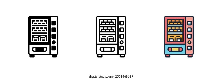 Ícones da máquina de venda automática de vetor. Adequado para lojas de conveniência, autosserviço e visuais relacionados à automação.