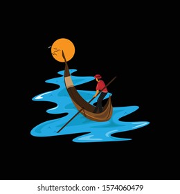 vector venetian boatman on black background