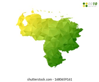 Vector Venezuela map green and yellow polygon triangle mosaic with white background. style gradient.