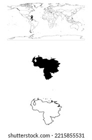 Vector Venezuela Karte, Karte von Venezuela zeigt die Lage des Landes auf der Welt mit soliden und umrissenen Karten für Venezuela auf weißem Hintergrund. Die Datei eignet sich für die digitale Bearbeitung und Drucke aller Größen.