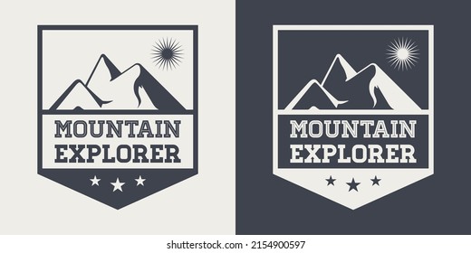 Vector Ventage Labels with Hand Drawn Mountains. 2022. Illustration for Ski Resort, Hiking, Climbing, Mountain Biking Logo Set. Drawing Winter Landscape, Camping Design