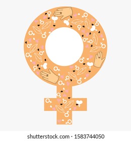 Vector Venus symbol for poster or t-shirt - feminism, women. Heart, hand.