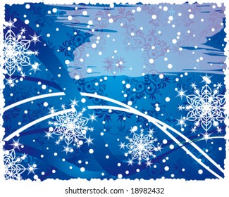 Vector version. Bright festive card  Christmas and New Year background Blue