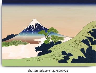 Vector version of Hokusai Inume pass in the Kai province from 36 view on mount Fuji. Interior design, wallart of high art