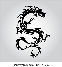 Vector version. Isolated tattoo of black dragon