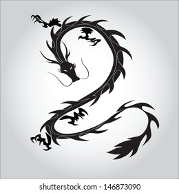 Vector version. Isolated tattoo of black dragon