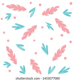 Vector version pattern with foliage and flowers. Repetitive wallpaper on  white background. Perfect for textile, bed clothes, t shirt and dress print, wrapping paper, notebook or nursery.