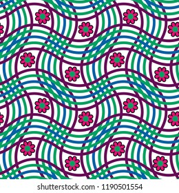 vector version. wavy check with tiny flowers  seamless repeat pattern.