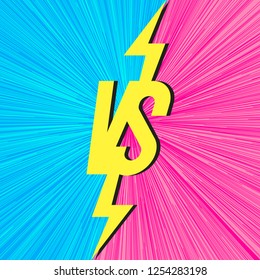 Vector versus banner with vs sign on trendy background cyan pink color match game, for battle, sport, competition, contest, announcement of two fighters. Modern VS concept. Vector 10 eps
