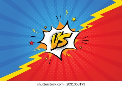 Vector versus letters fight red and blue background in flat comics style.	
