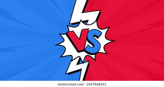 Vector versus screen retro background in pop art style. VS fight battle banner with blue and red colors in comics style.