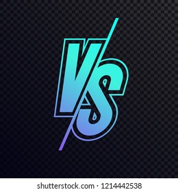 Vector versus sign modern neon gradient style cyan blue color isolated on transparent background for battle, sport, competition, contest, match game, announcement of two fighters. VS icon. 10 eps