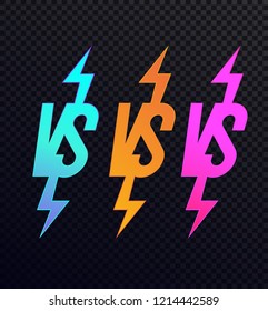 Vector versus sign set modern neon style isolated on transparent background for battle, sport, competition, contest, match game, announcement of two fighters. VS icon. 10 eps