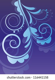 Vector Vertical Abstract Art Flourish Gradient Background with Floral Curly Swirl Elements and Shadow
