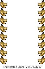 A vector vertical arrangement of cartoon-style bananas on a white background, creating a playful border effect.