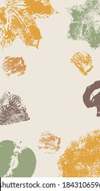 Vector vertical background with abstract elements and shapes in Boho style. Background for social media stories. Minimalist Mid century modern.
