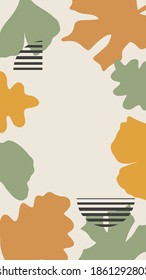 Vector vertical background with abstract elements and shapes in Boho style. Background for social media stories. Minimalist Mid century modern.