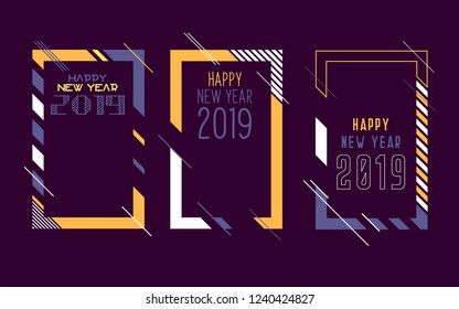 Vector vertical background frame for text Modern Art graphics for hipsters. Happy New Year 2019 design elements for design of gift cards, brochures, flyers, leaflets, posters