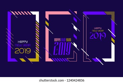 Vector vertical background frame for text Modern Art graphics for hipsters. Happy New Year 2019 design elements for design of gift cards, brochures, flyers, leaflets, posters
