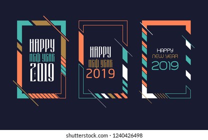 Vector vertical background frame for text Modern Art graphics for hipsters. Happy New Year 2019 design elements for design of gift cards, brochures, flyers, leaflets, posters. Set