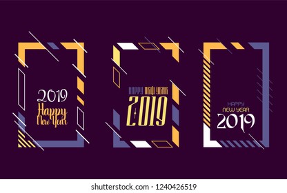 Vector vertical background frame for text Modern Art graphics for hipsters. Happy New Year 2019 design elements for design of gift cards, brochures, flyers, leaflets, posters. Set