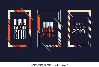 Vector vertical background frame for text Modern Art graphics for hipsters. Happy New Year 2019 design elements for design of gift cards, brochures, flyers, leaflets, posters. Set