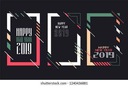 Vector vertical background frame for text Modern Art graphics for hipsters. Happy New Year 2019 design elements for design of gift cards, brochures, flyers, leaflets, posters