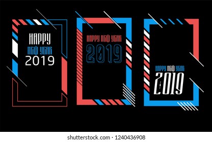 Vector vertical background frame for text Modern Art graphics for hipsters. Happy New Year 2019 design elements for design of gift cards, brochures, flyers, leaflets, posters