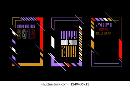 Vector vertical background frame for text Modern Art graphics for hipsters. Happy New Year 2019 design elements for design of gift cards, brochures, flyers, leaflets, posters