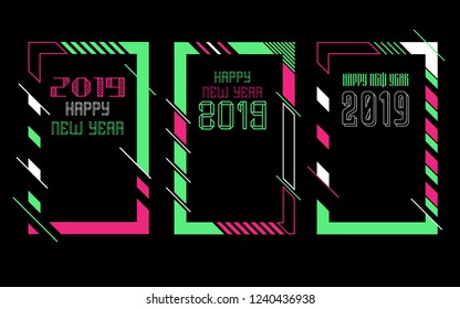 Vector vertical background frame for text Modern Art graphics for hipsters. Happy New Year 2019 design elements for design of gift cards, brochures, flyers, leaflets, posters