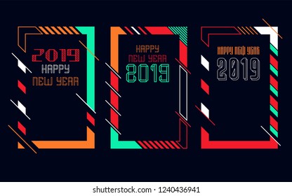 Vector vertical background frame for text Modern Art graphics for hipsters. Happy New Year 2019 design elements for design of gift cards, brochures, flyers, leaflets, posters