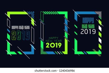 Vector vertical background frame for text Modern Art graphics for hipsters. Happy New Year 2019 design elements for design of gift cards, brochures, flyers, leaflets, posters