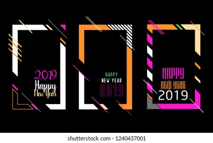 Vector vertical background frame for text Modern Art graphics for hipsters. Happy New Year 2019 design elements for design of gift cards, brochures, flyers, leaflets, posters