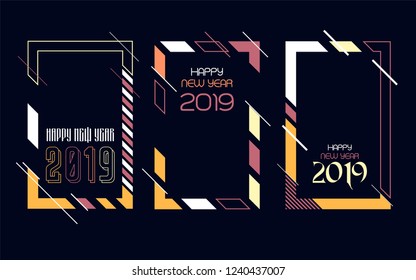 Vector vertical background frame for text Modern Art graphics for hipsters. Happy New Year 2019 design elements for design of gift cards, brochures, flyers, leaflets, posters