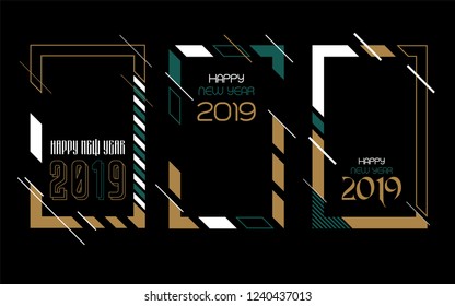Vector vertical background frame for text Modern Art graphics for hipsters. Happy New Year 2019 design elements for design of gift cards, brochures, flyers, leaflets, posters