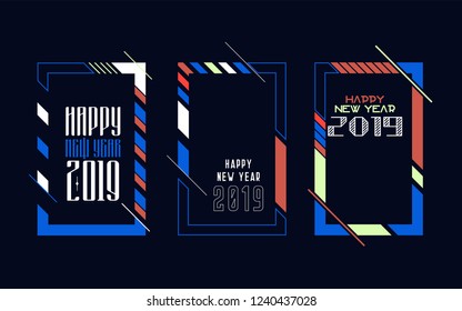 Vector vertical background frame for text Modern Art graphics for hipsters. Happy New Year 2019 design elements for design of gift cards, brochures, flyers, leaflets, posters