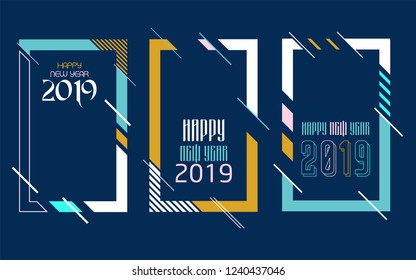 Vector vertical background frame for text Modern Art graphics for hipsters. Happy New Year 2019 design elements for design of gift cards, brochures, flyers, leaflets, posters