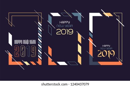 Vector vertical background frame for text Modern Art graphics for hipsters. Happy New Year 2019 design elements for design of gift cards, brochures, flyers, leaflets, posters