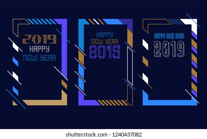 Vector vertical background frame for text Modern Art graphics for hipsters. Happy New Year 2019 design elements for design of gift cards, brochures, flyers, leaflets, posters