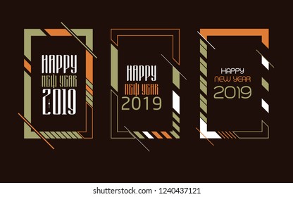 Vector vertical background frame for text Modern Art graphics for hipsters. Happy New Year 2019 design elements for design of gift cards, brochures, flyers, leaflets, posters