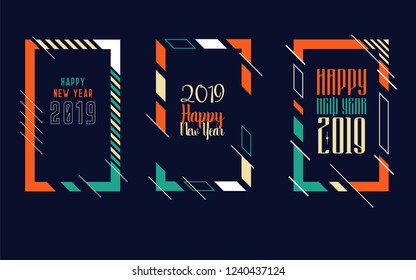 Vector vertical background frame for text Modern Art graphics for hipsters. Happy New Year 2019 design elements for design of gift cards, brochures, flyers, leaflets, posters