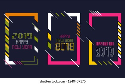 Vector vertical background frame for text Modern Art graphics for hipsters. Happy New Year 2019 design elements for design of gift cards, brochures, flyers, leaflets, posters