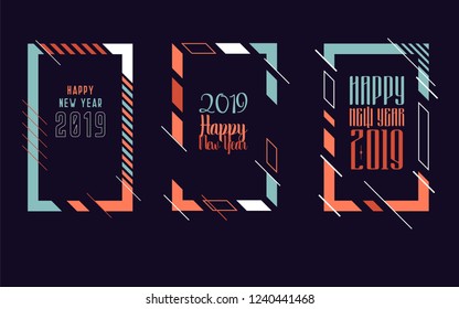 Vector vertical background frame for text Modern Art graphics for hipsters. Happy New Year 2019 design elements for design of gift cards, brochures, flyers, leaflets, posters